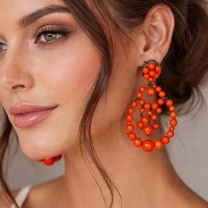 Handmade Colombian Beaded Drop Earrings | Bold Orange